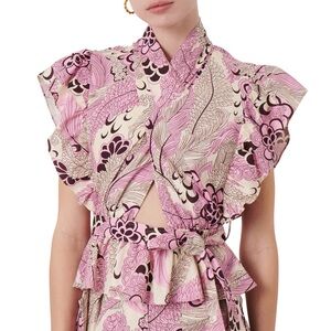 NWT! Derek Lam 10 Crosby Brynn Floral Ruffle Cutout Linen Blend Top sz 10